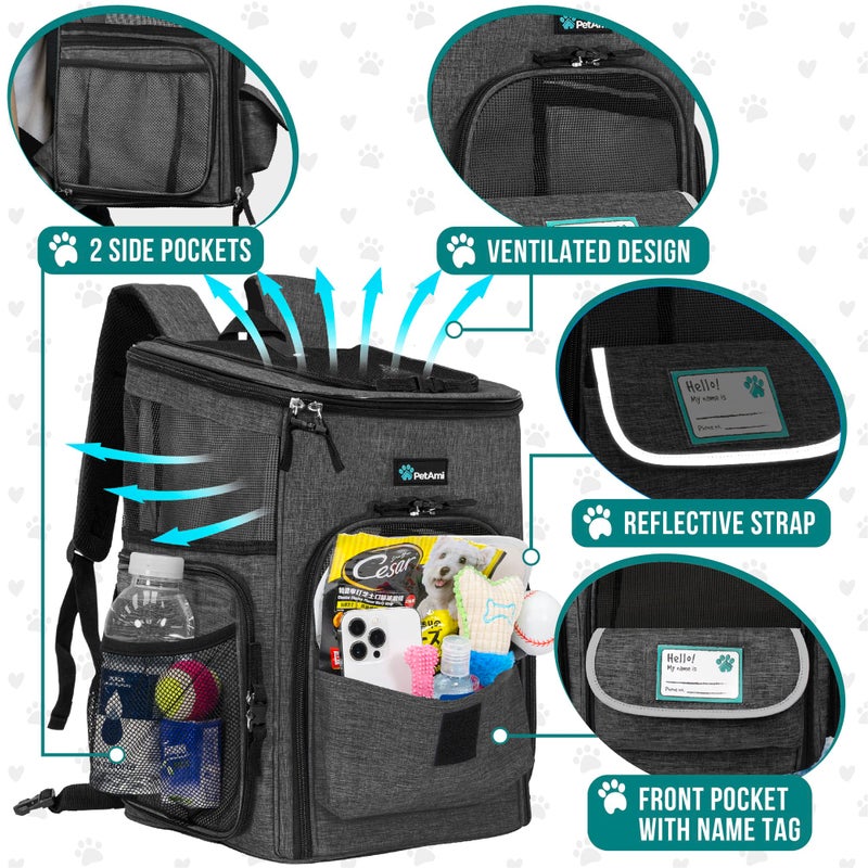 PetAmi Dog Backpack Carrier, Airline Approved Cat Backpacks for Carrying Small Large Cats, Pet Carrier Back Pack, Ventilated Soft Sided for Travel, Hiking, Camping, Max 18 lbs, Charcoal - Image 2